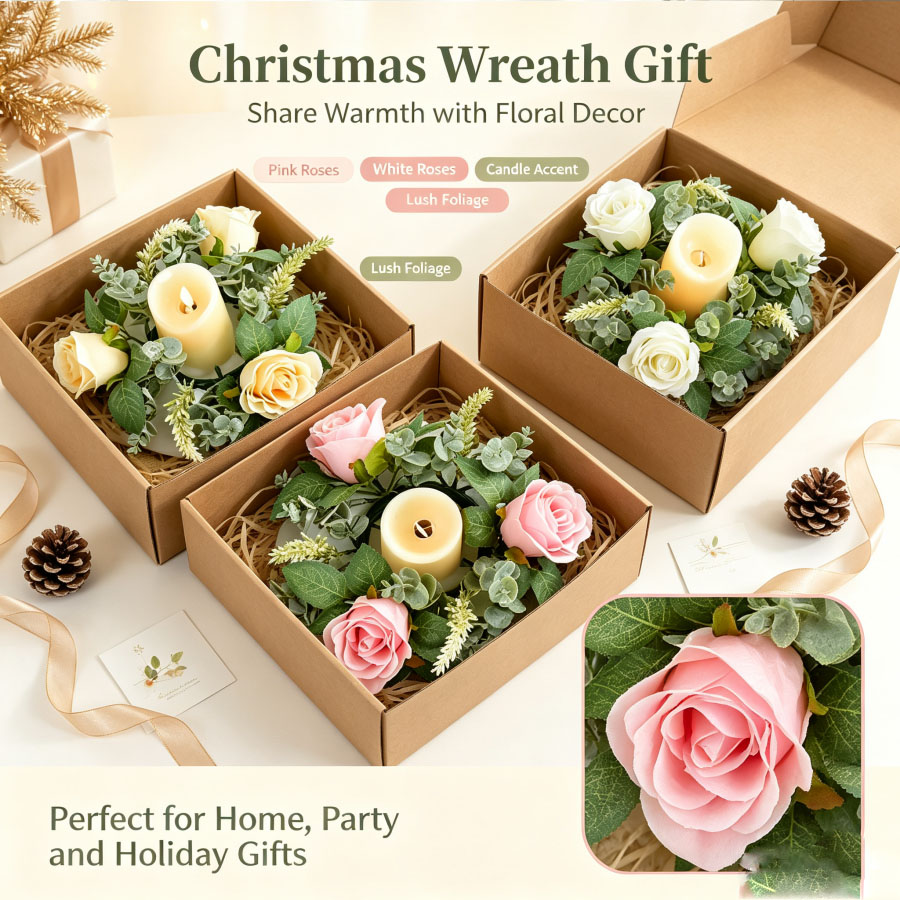 Artificial Rose Wreath Shaped  - Christmas Wreath Fake 评论和价格